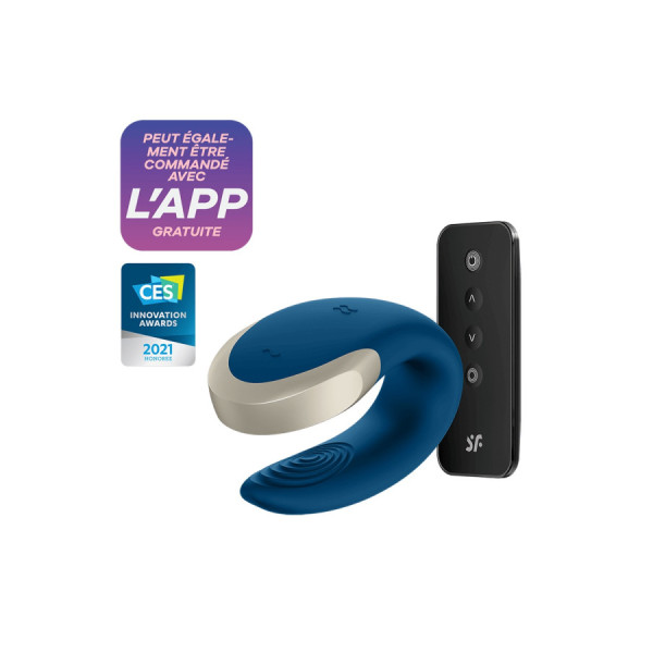 Vibromasseur connecté pour couple avec télécommande Double Love bleu Satisfyer 